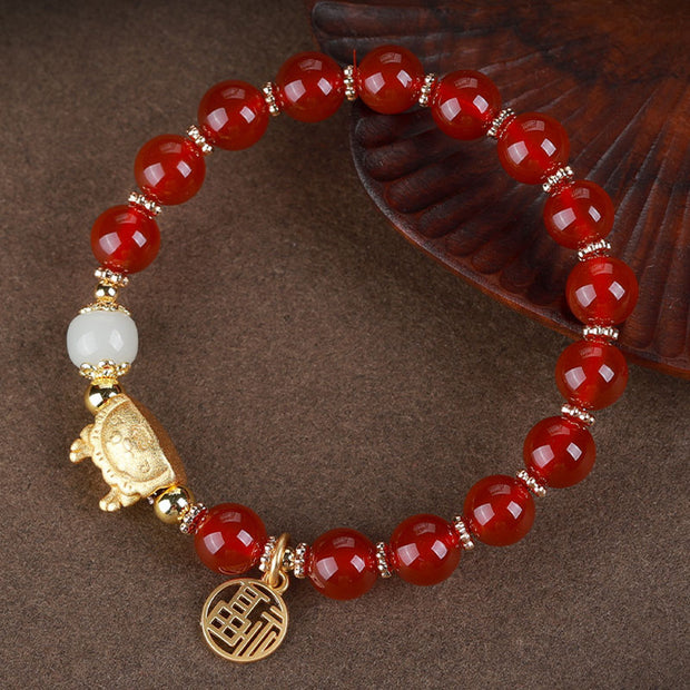 Buddha Stones Year Of The Dragon Red Agate Gray Agate Dumpling Luck Fu Character Bracelet Bracelet BS 2