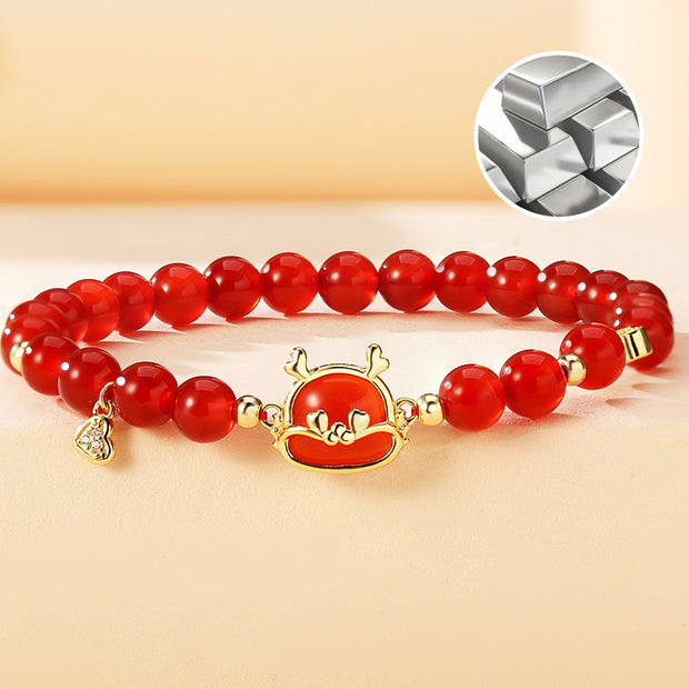 Buddha Stones Year Of The Dragon 925 Sterling Silver Red Agate Love Heart Luck Bracelet Necklace Pendant