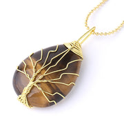 Buddha Stones Natural Quartz Crystal Tree Of Life Healing Energy Necklace Pendant Necklaces & Pendants BS Tiger Eye Gold Tree