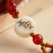Buddha Stones Tibetan Small Leaf Red Sandalwood Ebony Peace Lock Luck Protection Car Hanging Decoration