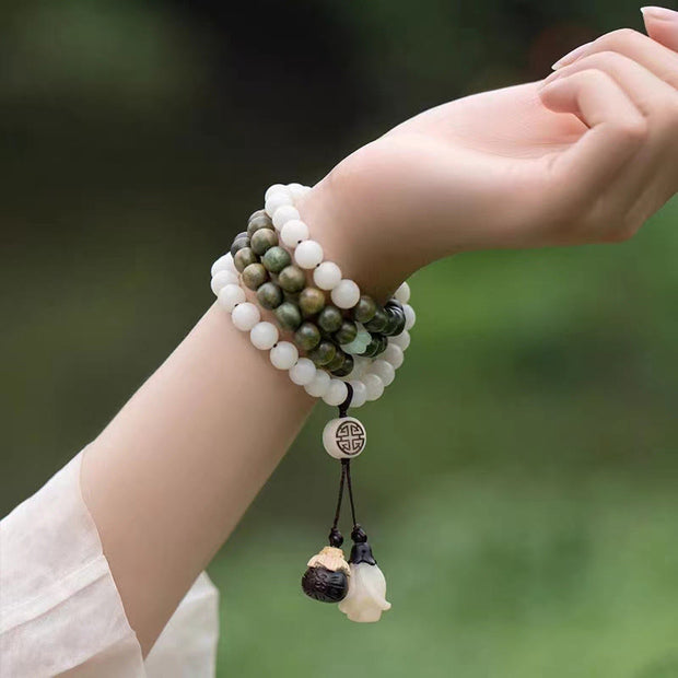 Buddha Stones Natural Green Sandalwood Bodhi Seed Soothing Bracelet