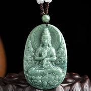 Buddha Stones Natural Jade Avalokitesvara Amulet Wealth Necklace Pendant Necklaces & Pendants BS 6