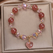 Buddha Stones Natural Strawberry Quartz Crystal Love Heart Healing Positive Bracelet
