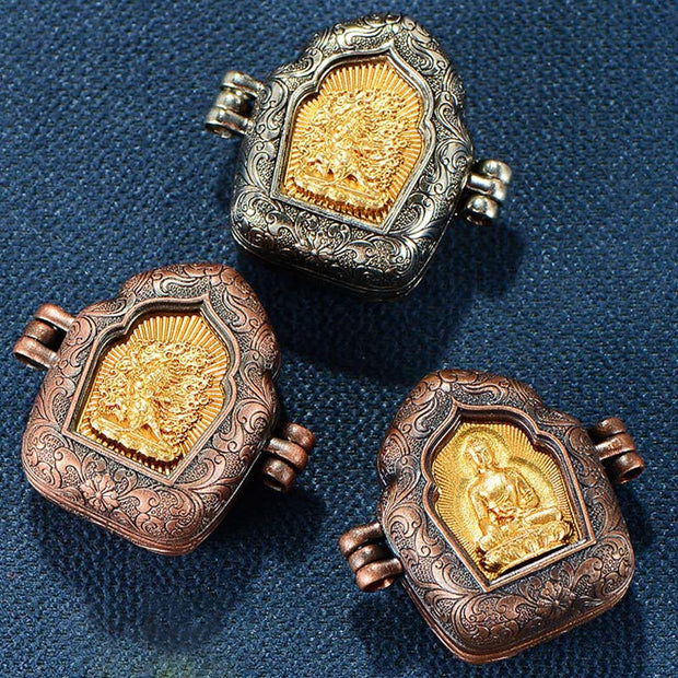 Buddha Stones Tibetan Gold Buddha Double Dorje Copper Serenity Ghau Prayer Box Necklace Pendant
