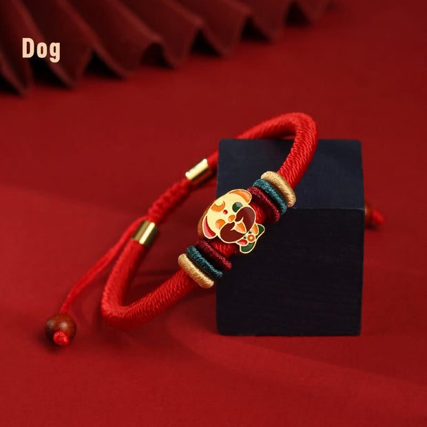 Buddha Stones Handmade 925 Sterling Silver Year of the Dragon Cute Chinese Zodiac Luck Braided Red Bracelet Bracelet BS Dog(Wrist Circumference 14-19cm)