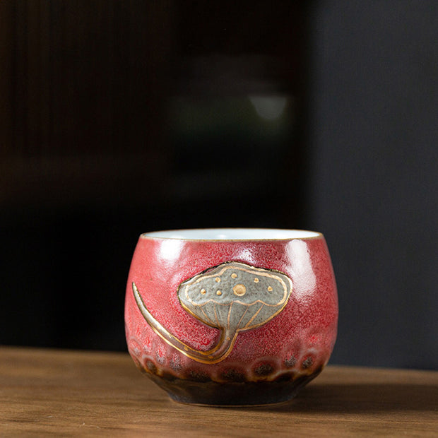 Buddha Stones Lotus Pod Engraved Teacup Kung Fu Tea Cup Cup BS Red 7.2cm*6cm*155ml