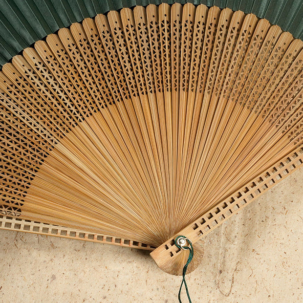 Buddha Stones Vintage Handheld Silk Folding Fan With Bamboo Frames