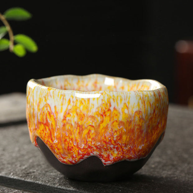 Buddha Stones Orange Red Green Yellow Ceramic Teacup Kung Fu Tea Cup
