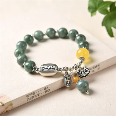 Buddha Stones 925 Sterling Silver Cyan Jade Amber Success Bracelet Bracelet BS Cyan Jade (Success ♥ Healing)