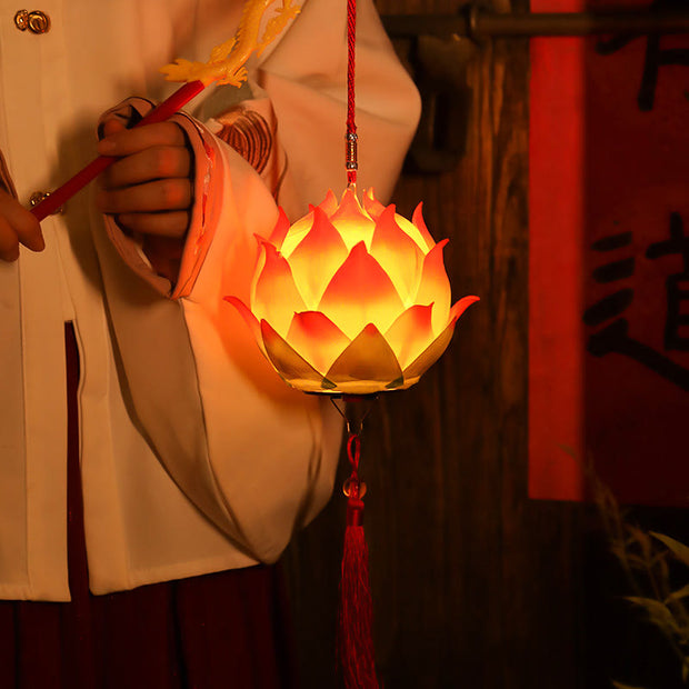 Buddha Stones DIY Lotus Flower Dragon Lantern Tassel Lamp Decoration Decorations BS 20