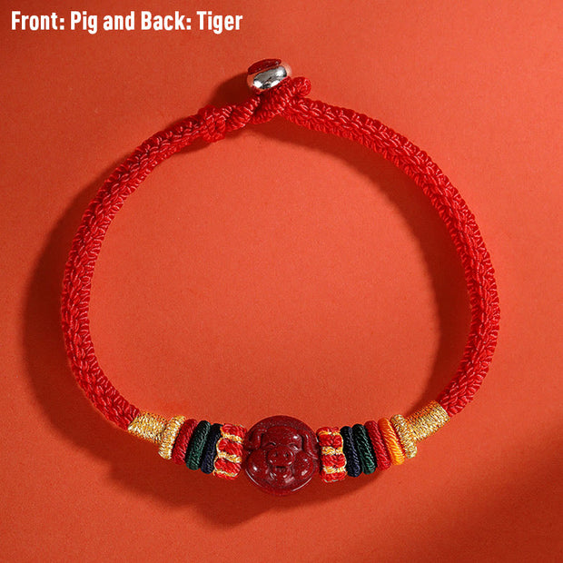 Buddha Stones Year of the Dragon 925 Sterling Silver Chinese Zodiac Cinnabar Auspicious Matches Blessing Bracelet Bracelet BS Pig 23cm