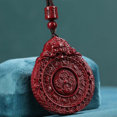 Buddha Stones Chinese Zodiac Natural Cinnabar Bagua Amulet Keep Away Evil Spirits Necklace Pendant