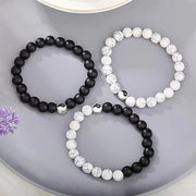 Buddha Stones 3pcs Natural White Turquoise Frosted Stone Bead Yin Yang Wealth Bracelet Bracelet BS 3