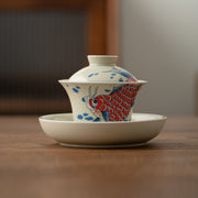 Buddha Stones Koi Fish Arowana Ceramic Gaiwan Sancai Teacup Kung Fu Tea Cup With Lid 130ml