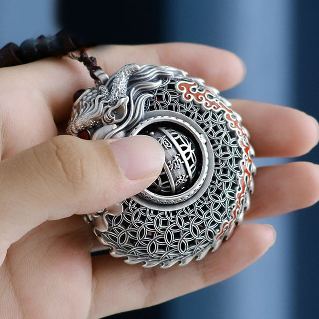 Buddha Stones 999 Sterling Silver Year of the Dragon Rotatable Ball Five Elements Copper Coin Strength Hanging Decoration Hanging Decoration BS 5