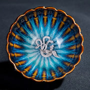 Buddha Stones Lotus Goldfish Auspicious Dragon Phoenix Ceramic Teacup Silver Inlaid Tea Cups 130ml Cup BS Phoenix