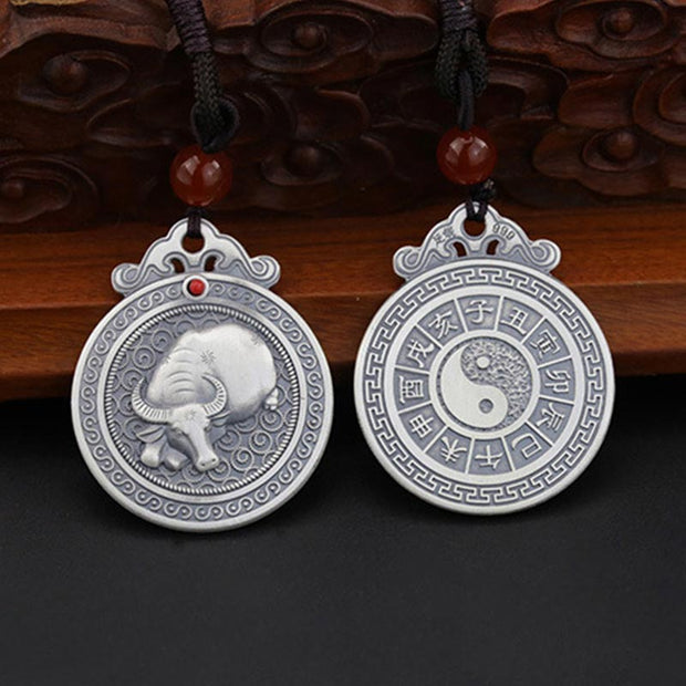 Buddha Stones 999 Sterling Silver Chinese Zodiac Yin Yang Balance Necklace Pendant Necklaces & Pendants BS Ox