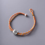 Buddha Stones 999 Sterling Silver Persimmon Luck Multicolored Braided Bracelet