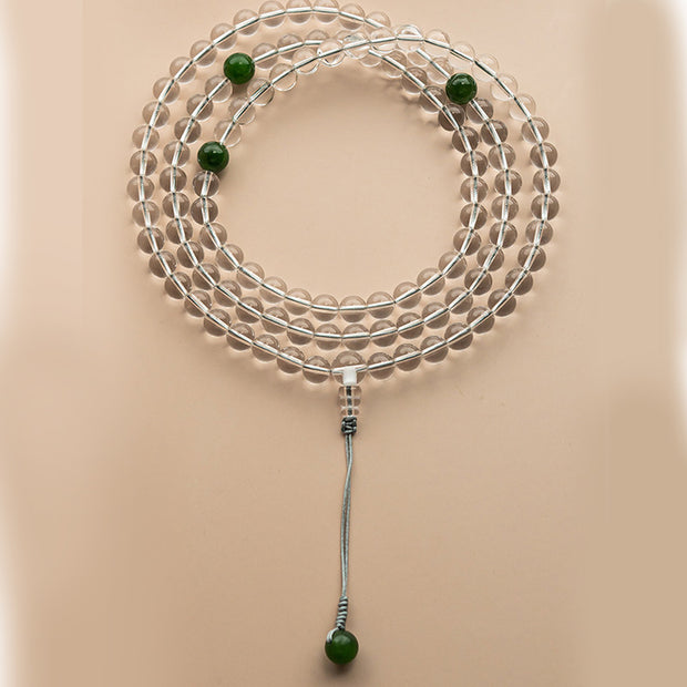 Buddha Stones 108 Beads White Crystal Jade Meditation Bracelet Mala Mala Bracelet BS 4