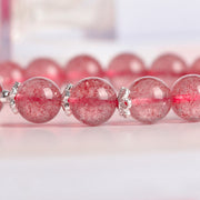 Buddha Stones 925 Sterling Silver Strawberry Quartz Four Leaf Clover Love Bracelet Bracelet BS 6