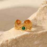 Buddha Stones 18K Gold Malachite Bead Anti-Anxiety Protection Ring Ring BS 1
