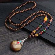 Buddha Stones Tibetan Wenge Wood Bodhi Seed Agate Balance Peace Necklace Pendant Necklaces & Pendants BS Wenge Wood&Water Drop