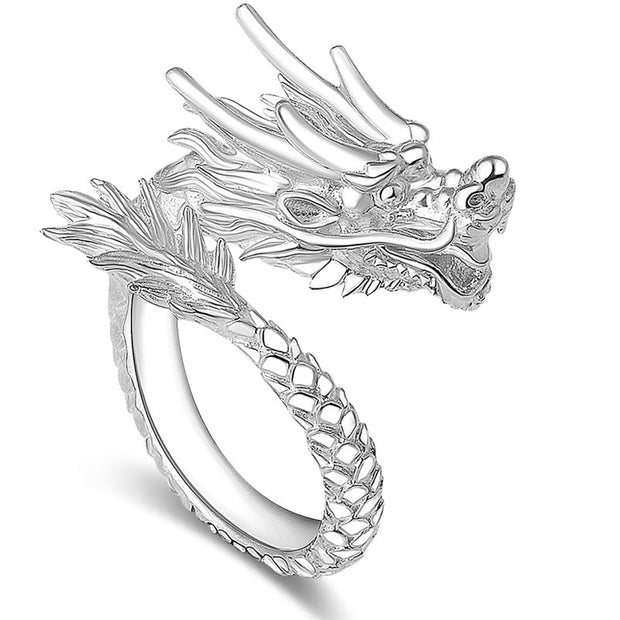 Buddha Stones 990 Sterling Silver Vintage Dragon Design Luck Protection Strength Adjustable Ring Ring BS Silver(US7-US12 Adjustable)