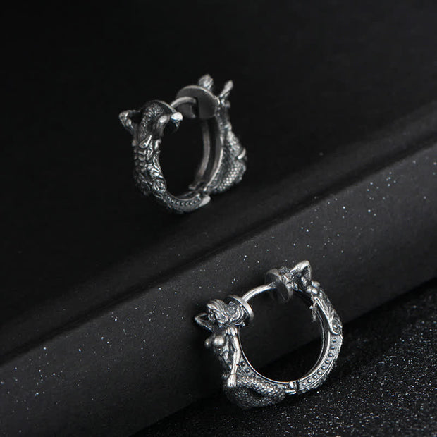 Buddha Stones 925 Sterling Silver Dragon Hoop Pattern Protection Earrings Earrings BS 5
