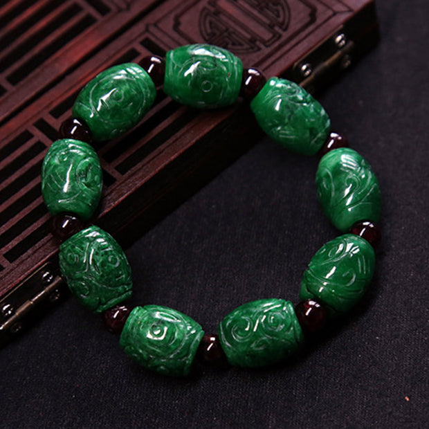 Buddha Stones Cyan Jade Carving Bead Luck Healing Bracelet Bracelet BS 3