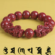 Buddha Stones Natural Double PiXiu Cinnabar Om Mani Padme Hum Wealth Luck Bead Bracelet Bracelet BS main