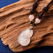 Buddha Stones Chalcedony Fox Pink Crystal Bead Harmony String Necklace Pendant