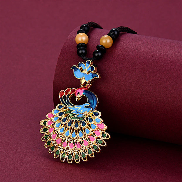 Buddha Stones Colourful Peacock Amber Turquoise Agate Fortune Necklace Pendant Necklaces & Pendants BS Peacock&Agate