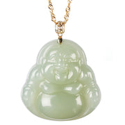 Buddha Stones 925 Sterling Silver Laughing Buddha Cyan Jade 18K Gold Success Necklace Pendant Necklaces & Pendants BS 7