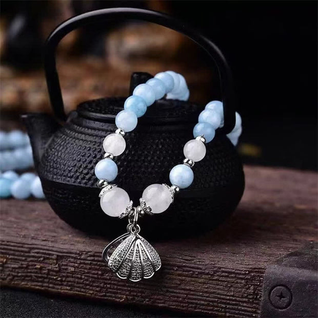 Buddha Stones Aquamarine Peace Shell Charm Bracelet