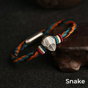 Buddha Stones Handmade 999 Sterling Silver Year of the Dragon Chinese Zodiac Protection Colorful Reincarnation Knot Rope Bracelet