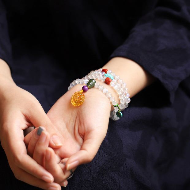 Buddha Stones 108 Mala Beads Moonstone Amber Lotus Turquoise Crystal Healing Bracelet Bracelet Mala BS 3