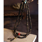 Buddha Stones 108 Mala Beads Agarwood Red Agate Turquoise Peace Meditation Bracelet Bracelet Mala BS 10