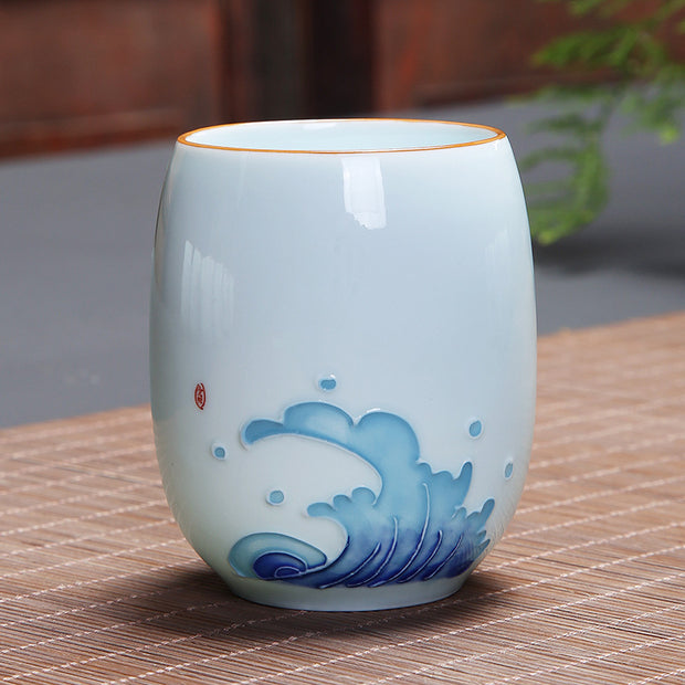 Buddha Stones Koi Fish Lotus Landscape Dandelion Peony Flower Ceramic Teacup Kung Fu Tea Cup