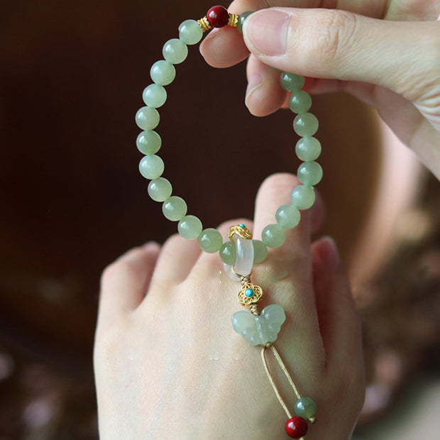 925 Sterling Silver Natural Jade Butterfly Abundance Bracelet (Extra 30% Off | USE CODE: FS30) Bracelet BS 2