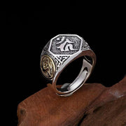 Buddha Stones 925 Sterling Silver Sanskrit Design Carved Protection Adjustable Ring Ring BS 1