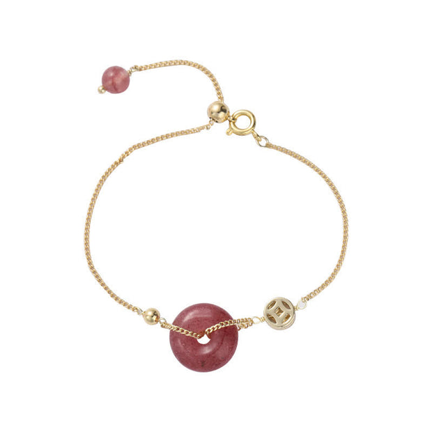Buddha Stones Strawberry Quartz Peace Buckle Coin Love Bracelet Bracelet BS 5