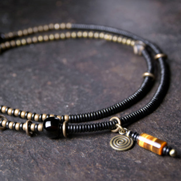 Buddha Stones Ebony Wood Dzi Bead Copper Peace Couple Bracelet Necklace Pendant Bracelet Necklaces & Pendants BS 8