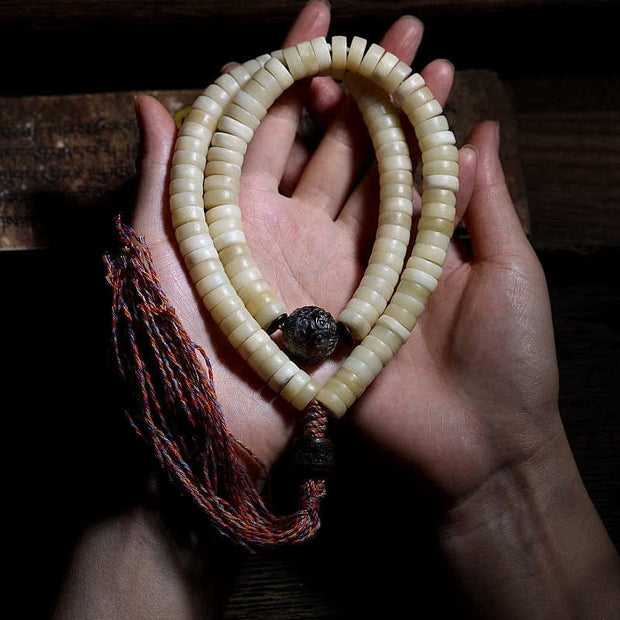 Buddha Stones Tibetan 108 Mala Beads Yak Bone Balance Strength Mala Bracelet Mala Bracelet BS Yak Bone