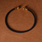 Buddha Stones Simple Design Handmade Luck Braid String Cuff Bracelet Bracelet BS Black
