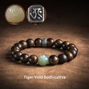Buddha Stones Chinese Zodiac Natal Buddha Kalimantan Agarwood Jade 925 Sterling Silver Bracelet Bracelet BS 10mm Tiger-Void Bodhisattva