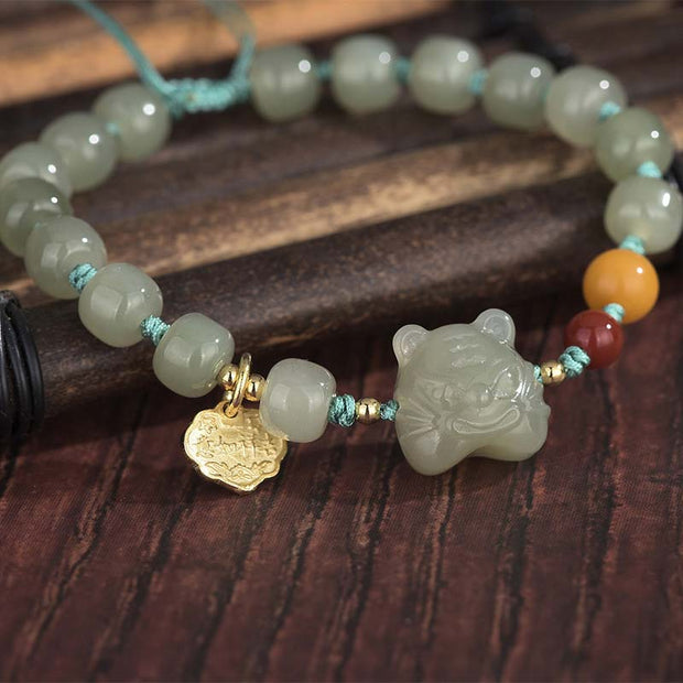 Buddha Stones Chinese Zodiac Tiger Jade Blessing String Bracelet Bracelet BS 1