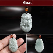 Buddha Stones Natural Jade 12 Chinese Zodiac Sucess Pendant Necklace Necklaces & Pendants BS Goat