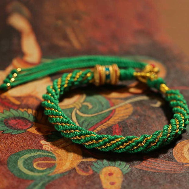 Buddha Stones Tibetan Handmade Luck Thangka Prayer Wheel Charm Weave String Bracelet Bracelet BS 15