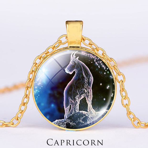 12 Constellations of the Zodiac Moon Starry Sky Protection Blessing Necklace Pendant Necklaces & Pendants BS Gold Capricorn