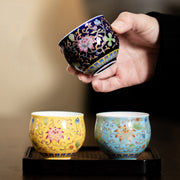Buddha Stones Lotus Flower Pod Pattern Ceramic Teacup Kung Fu Tea Cup 80ml